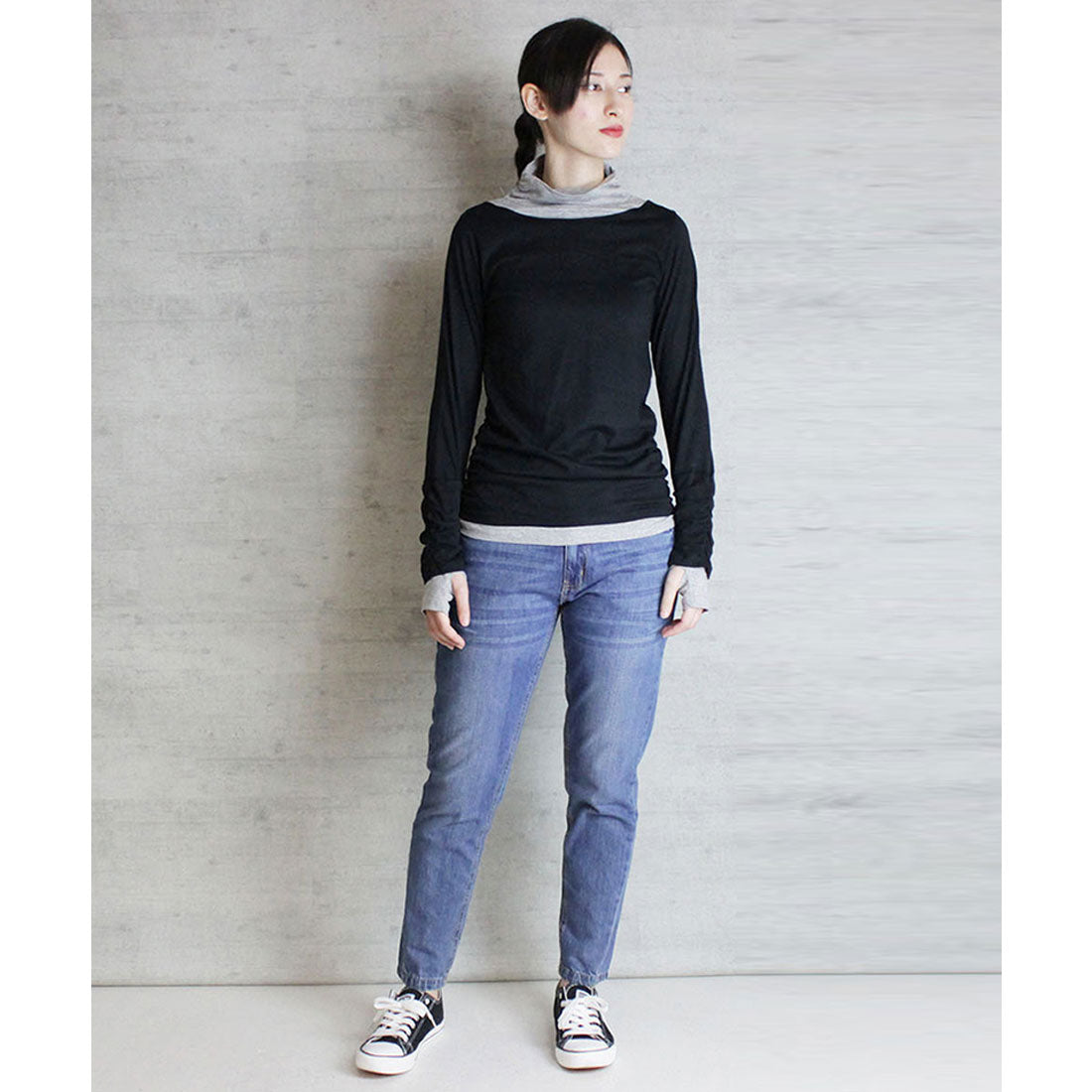 アットワン atONE くしゅタートルネック指穴ロングTシャツ