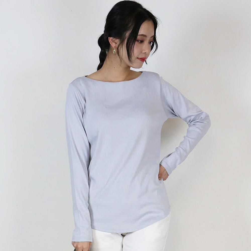 アットワン atONE キレイ見せボートネックロングTシャツ,アイスグレー