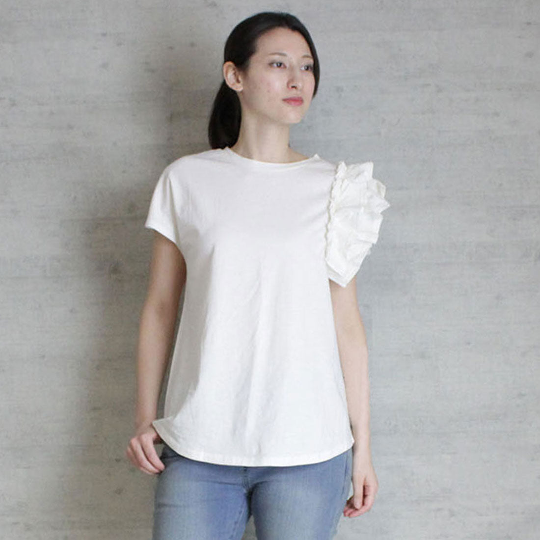 アットワン atONE 片袖フリルデザインTシャツ （WHITE） ホワイト