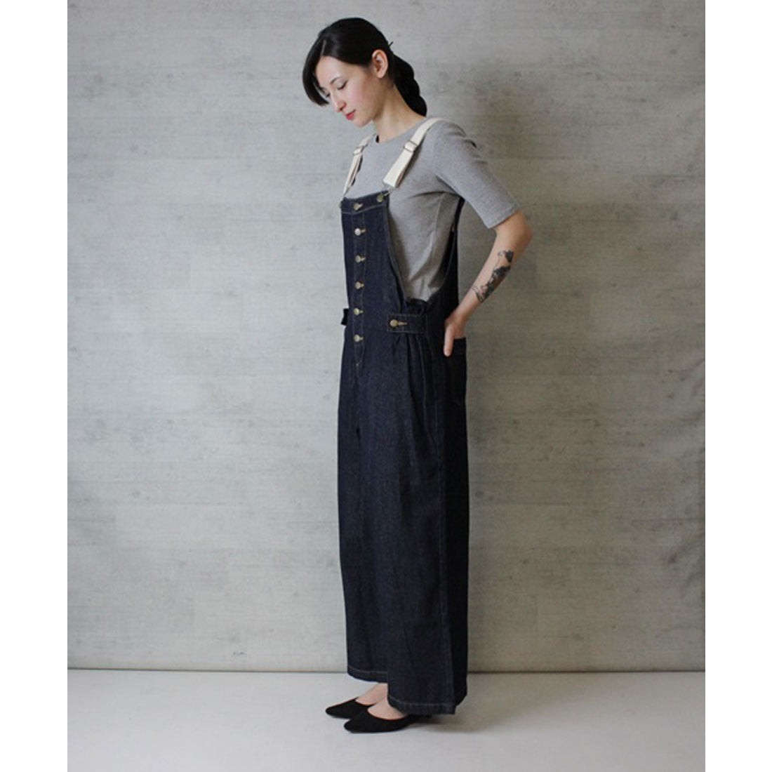 アットワン atONE 配色ショルダーデニムサロペットパンツ
