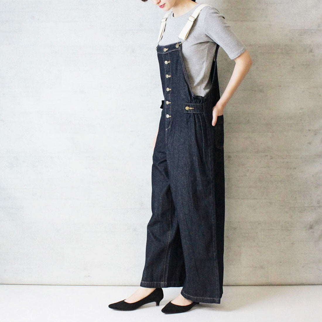 アットワン atONE 配色ショルダーデニムサロペットパンツ