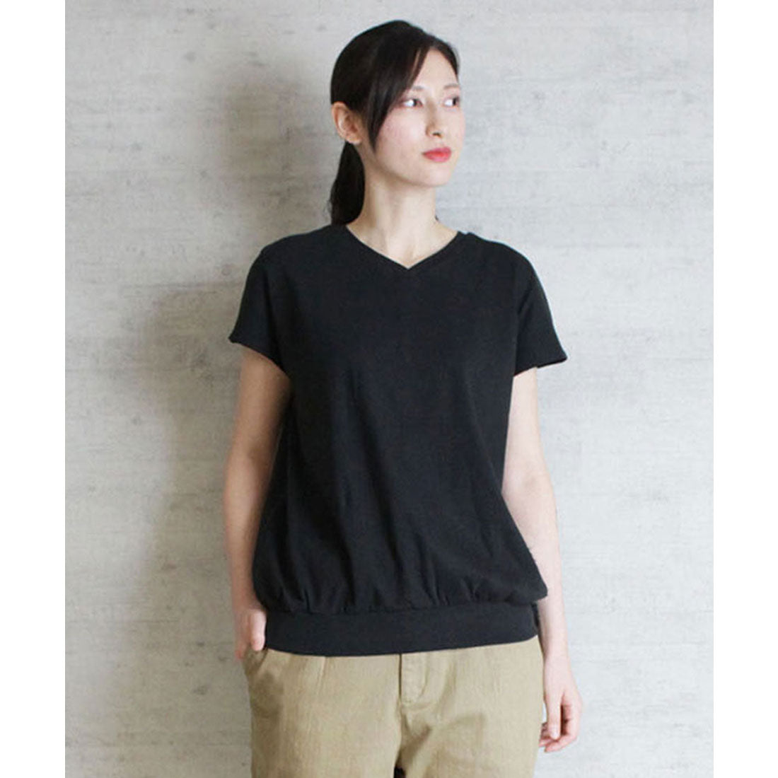 アットワン atONE コットンフライスVネックフレンチTシャツ