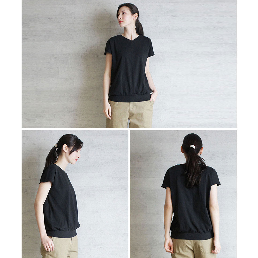 アットワン atONE コットンフライスVネックフレンチTシャツ
