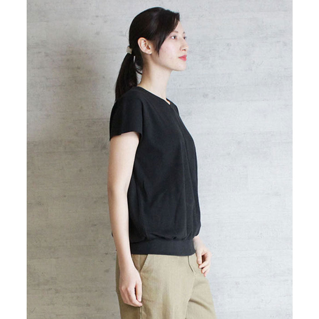 アットワン atONE コットンフライスVネックフレンチTシャツ