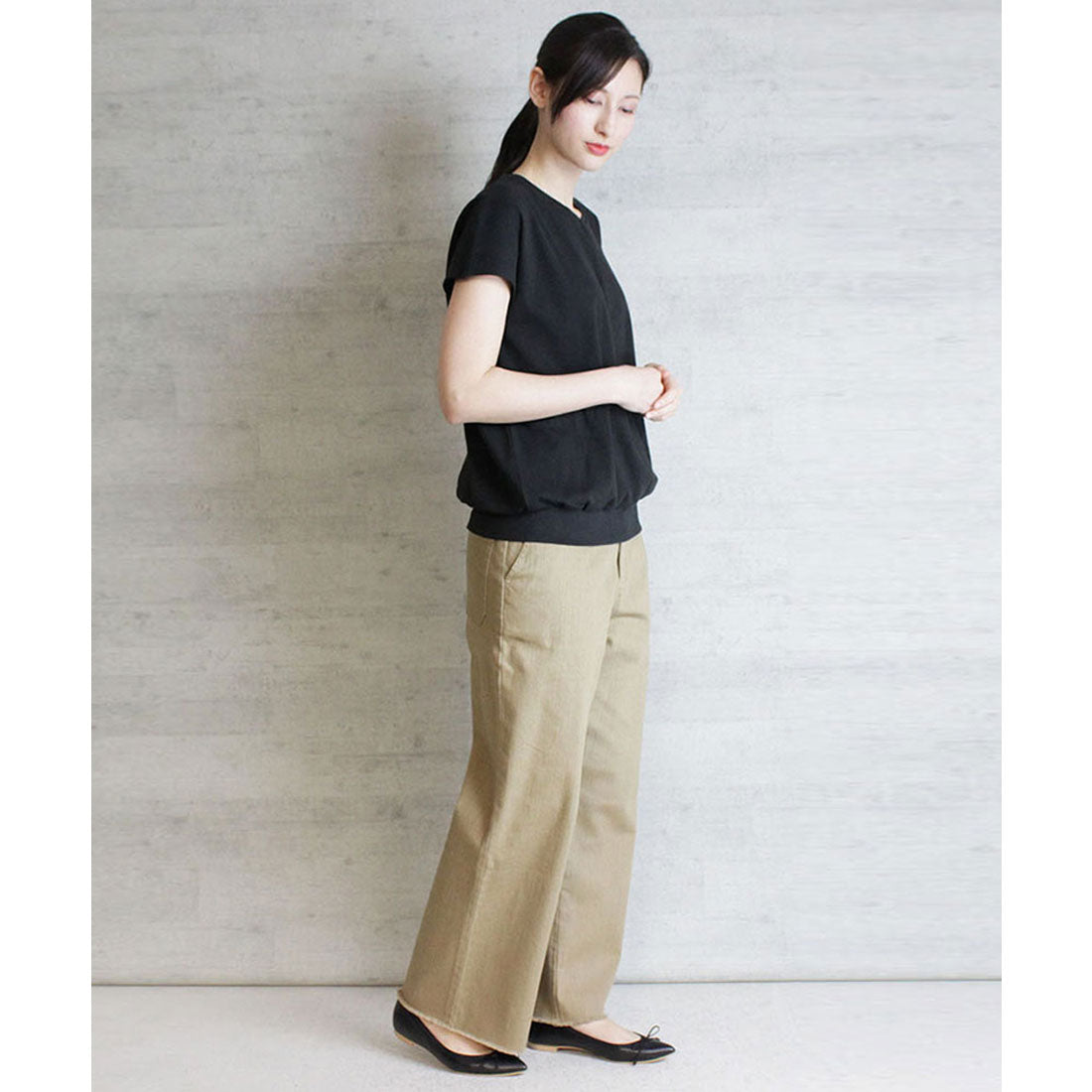 アットワン atONE コットンフライスVネックフレンチTシャツ