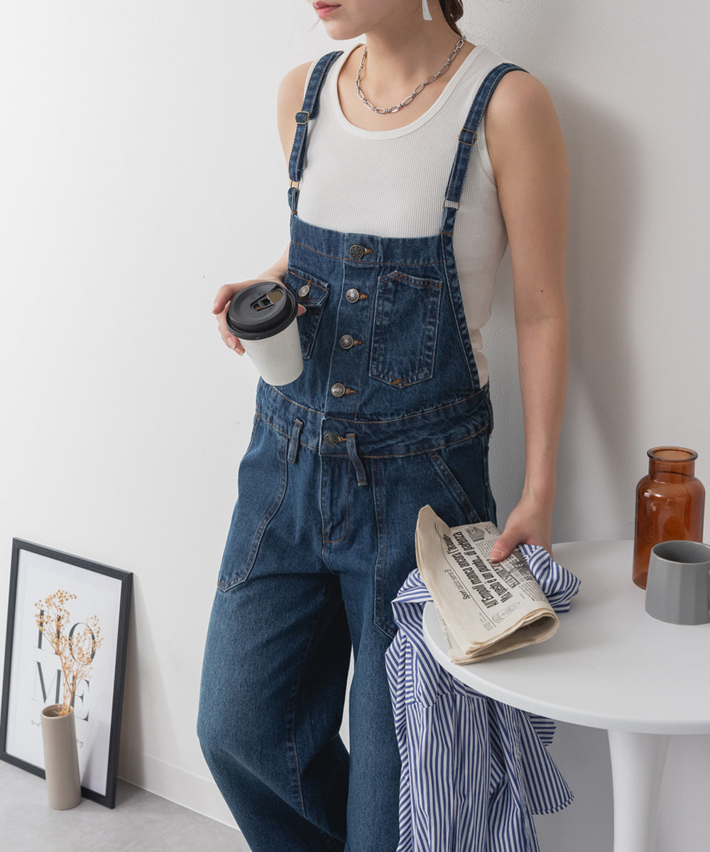 アットワン atONE デニムサロペットワイドパンツ （NAVY） ネイビー