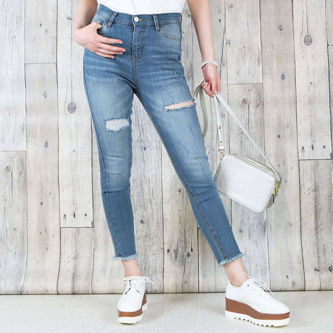 アットワン atONE ストレッチダメージスキニー,ブルー