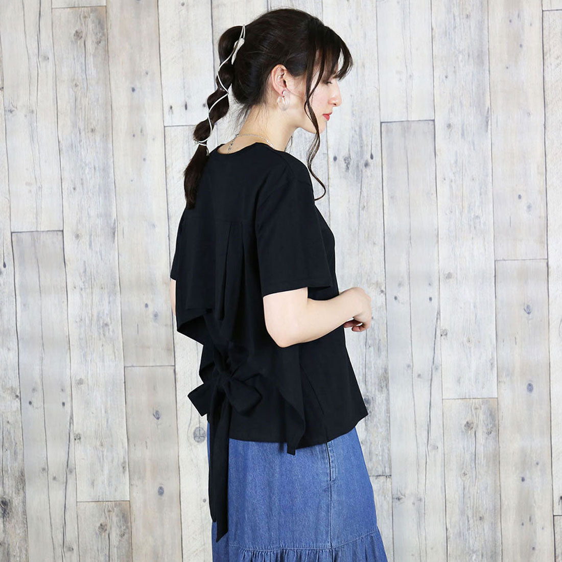アットワン atONE バックリボン付き半袖Tシャツ （ブラック） ブラック
