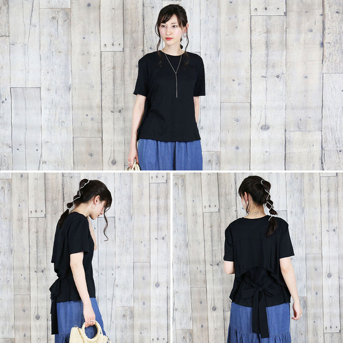 アットワン atONE バックリボン付き半袖Tシャツ （ブラック） ブラック
