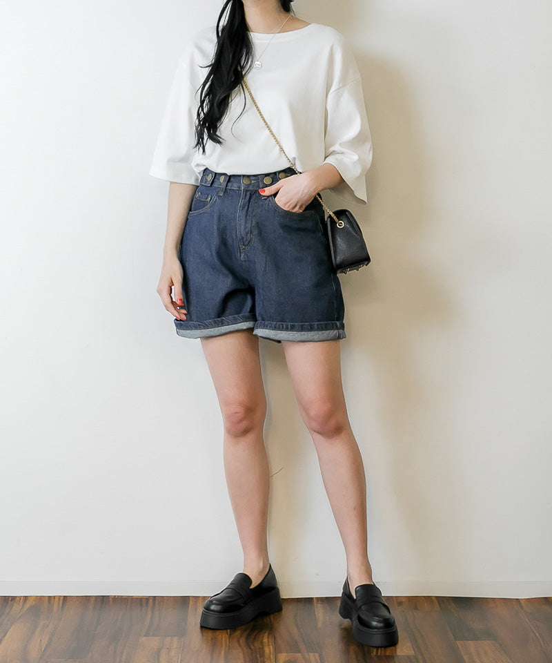 アットワン atONE ハイウエストデニムショートパンツ