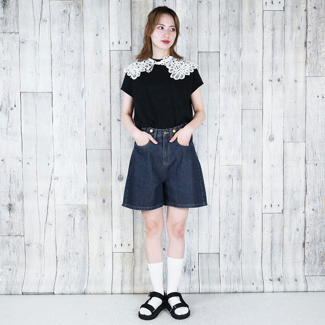 アットワン atONE ハイウエストデニムショートパンツ