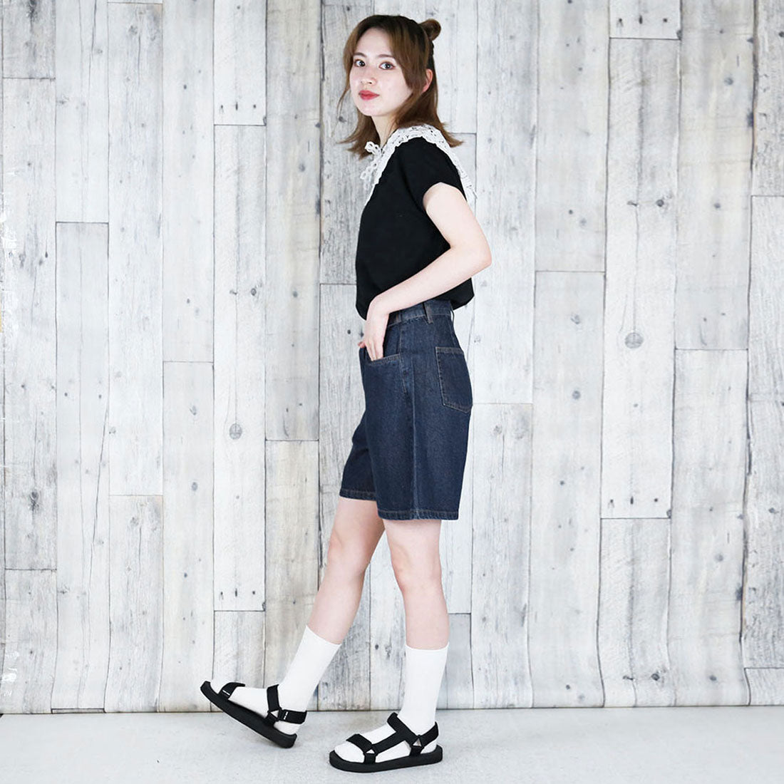 アットワン atONE ハイウエストデニムショートパンツ