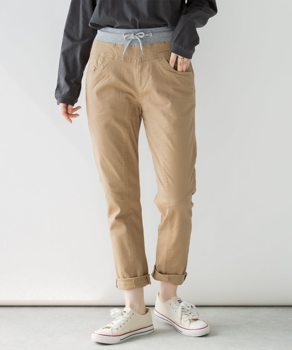 アットワン atONE ウエストリブツイルサルエルパンツ,ベージュ