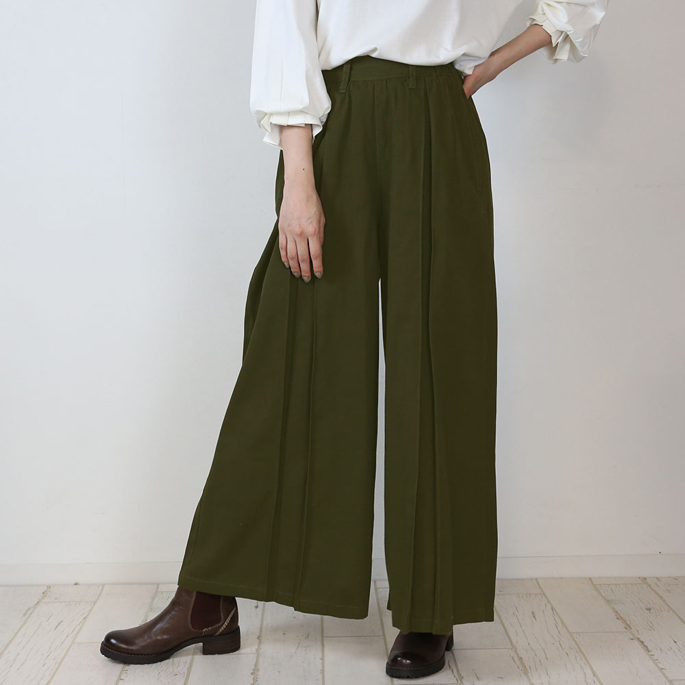 アットワン atONE 前タックワイドパンツ,カーキ