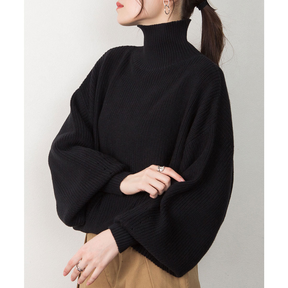 アットワン atONE タートルネックボリュームニット （BLACK） ブラック