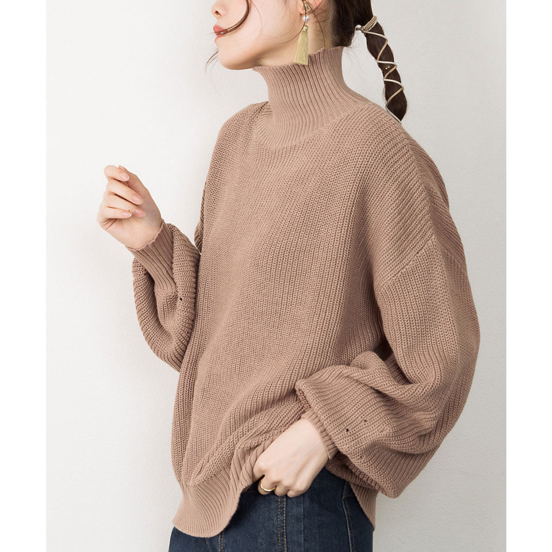 アットワン atONE タートルネックボリュームニット （GRAY-BEIGE） グレーベージュ