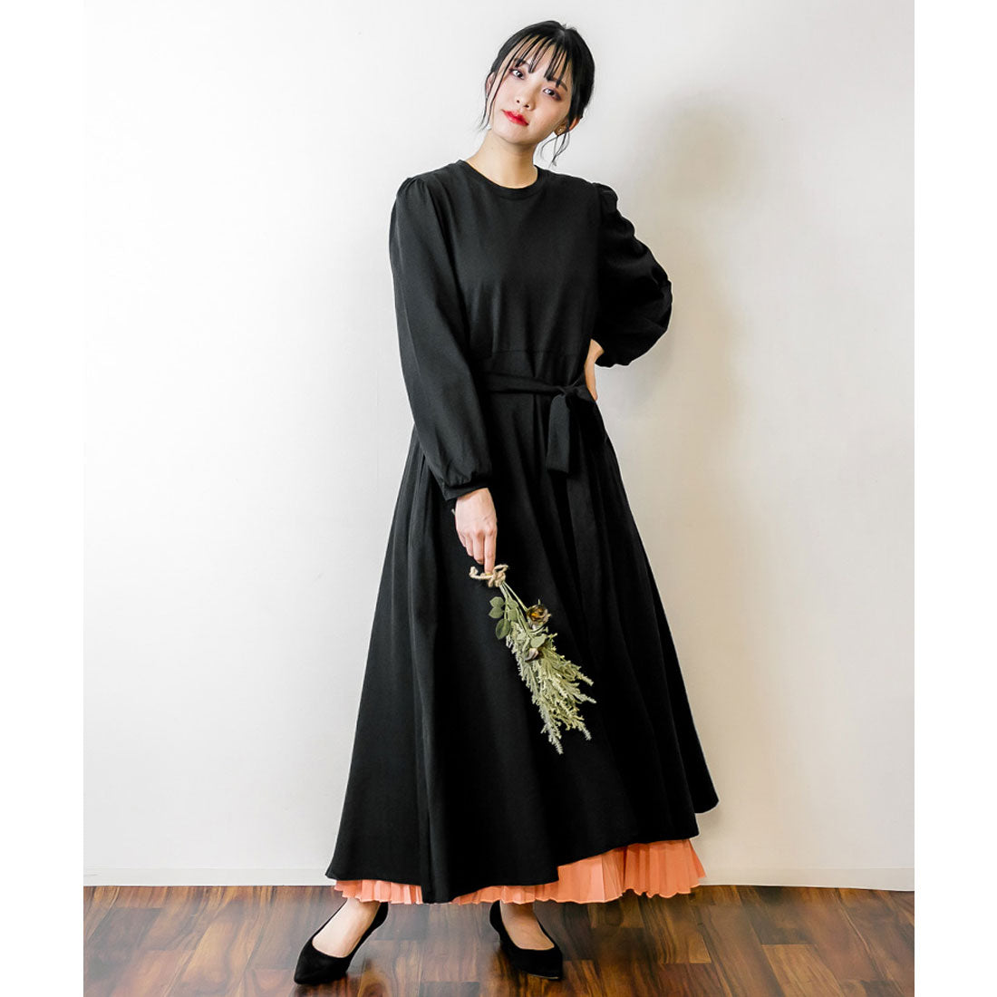 アットワン atONE フレアボリュームカットソーワンピース （BLACK） ブラック