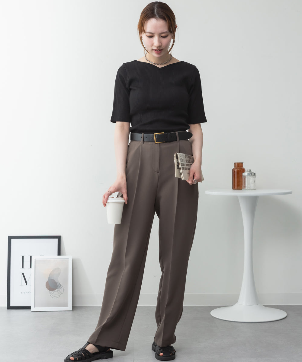 アットワン atONE【前後2WAY】ランダムリブボートネック&Vネックカットソー （BLACK） ブラック