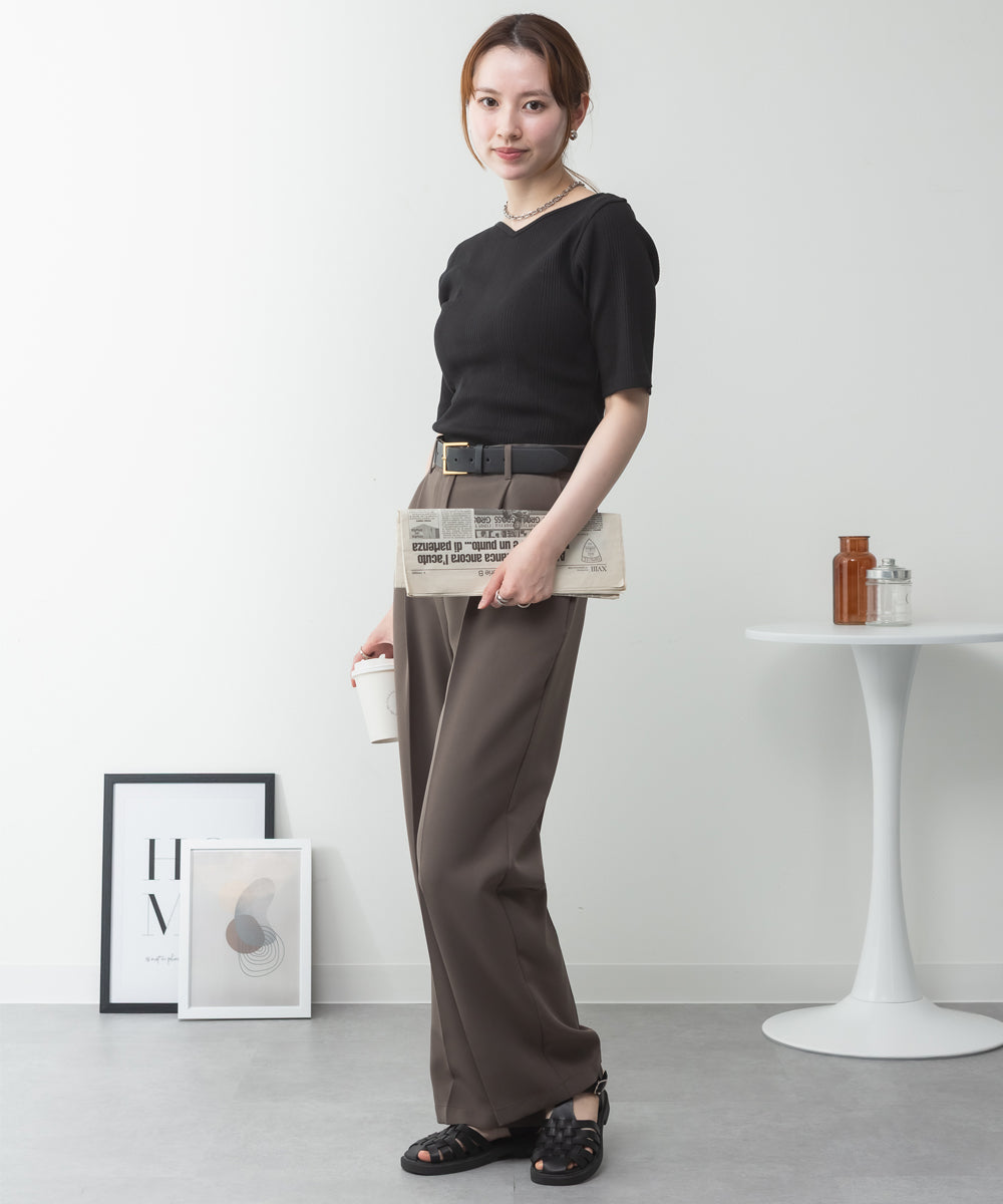 アットワン atONE【前後2WAY】ランダムリブボートネック&Vネックカットソー （BLACK） ブラック