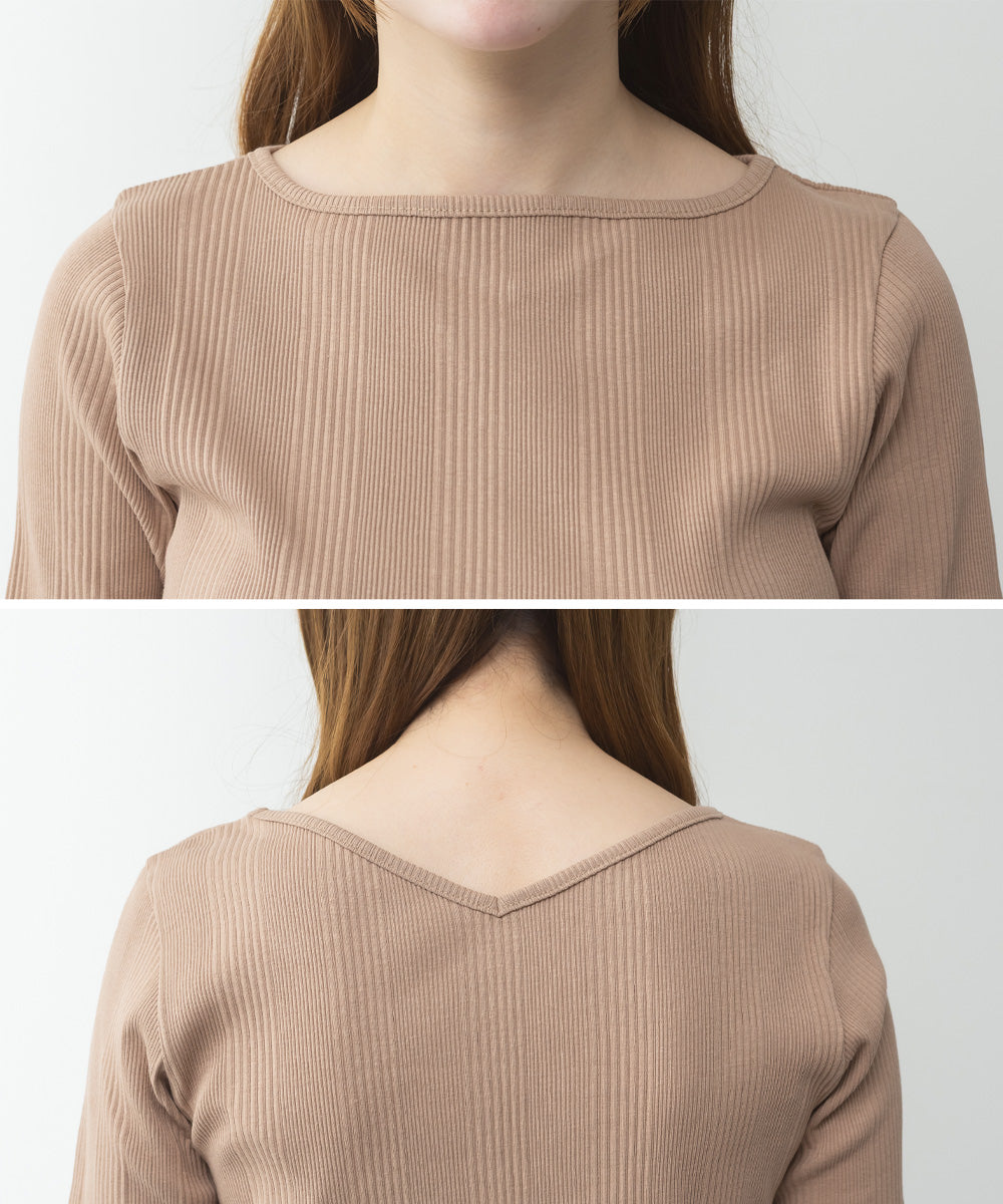 アットワン atONE【前後2WAY】ランダムリブボートネック&Vネックカットソー （BLACK） ブラック