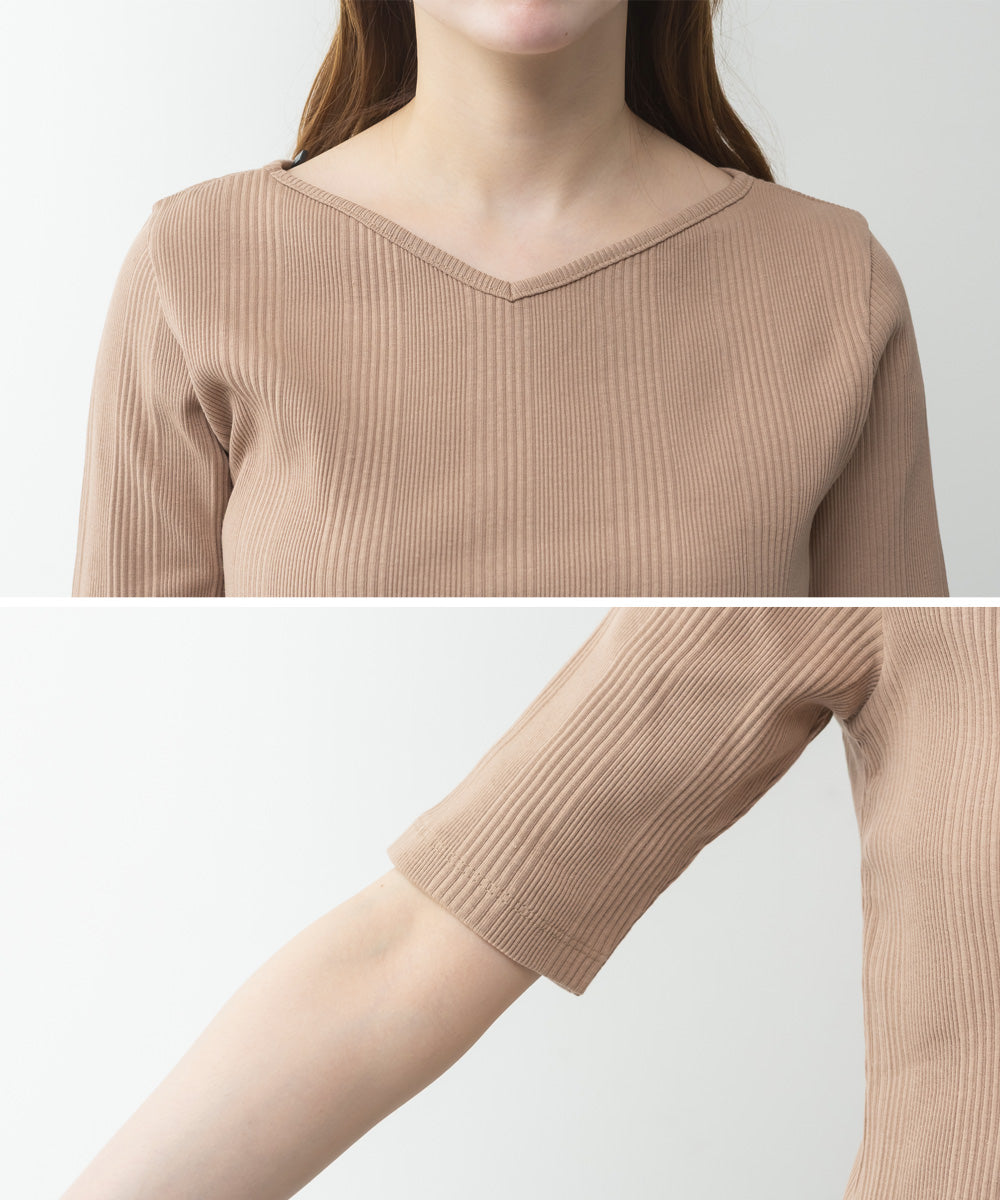 アットワン atONE【前後2WAY】ランダムリブボートネック&Vネックカットソー （BLACK） ブラック