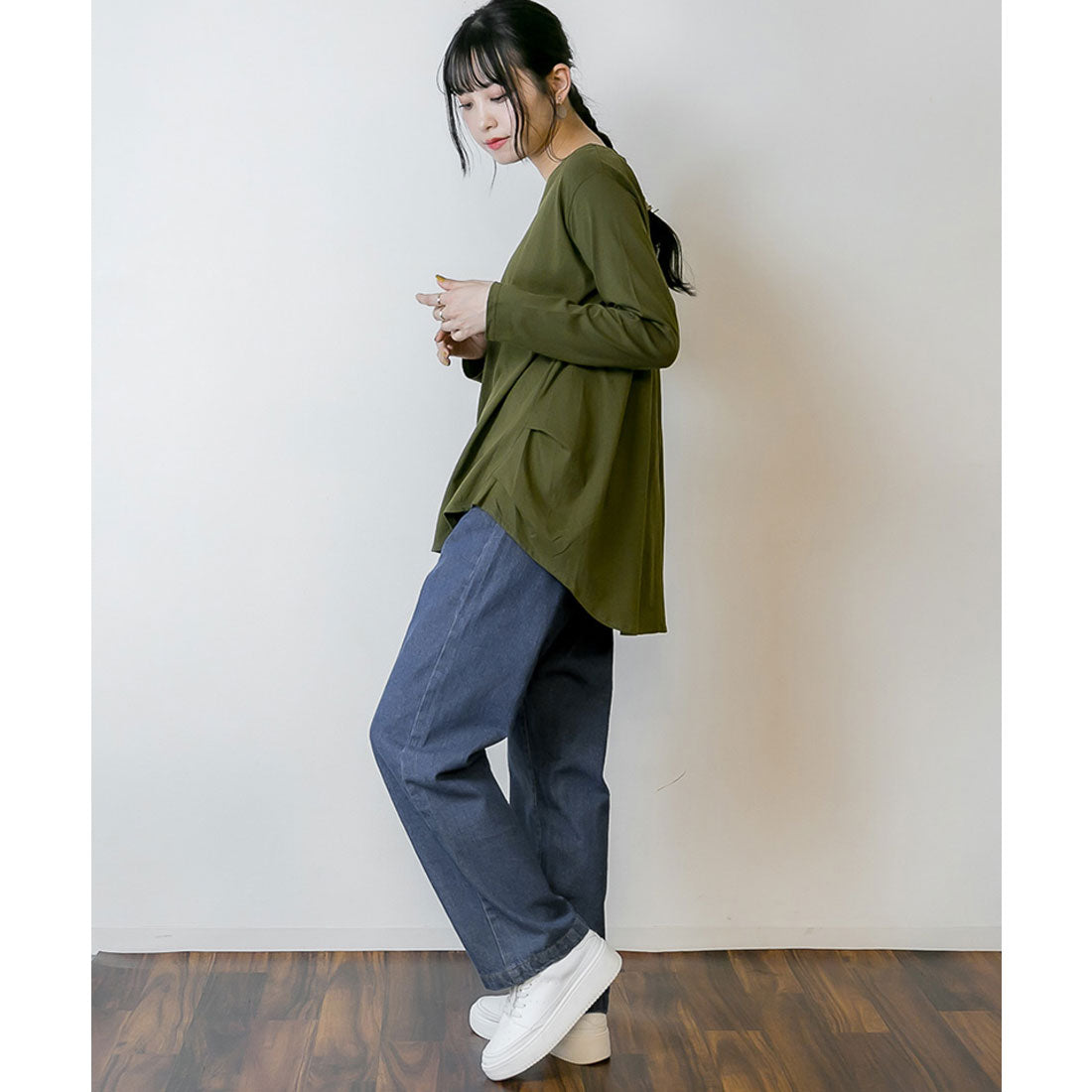 アットワン atONE 脇タックVネック長袖カットソー （KHAKI） カーキ