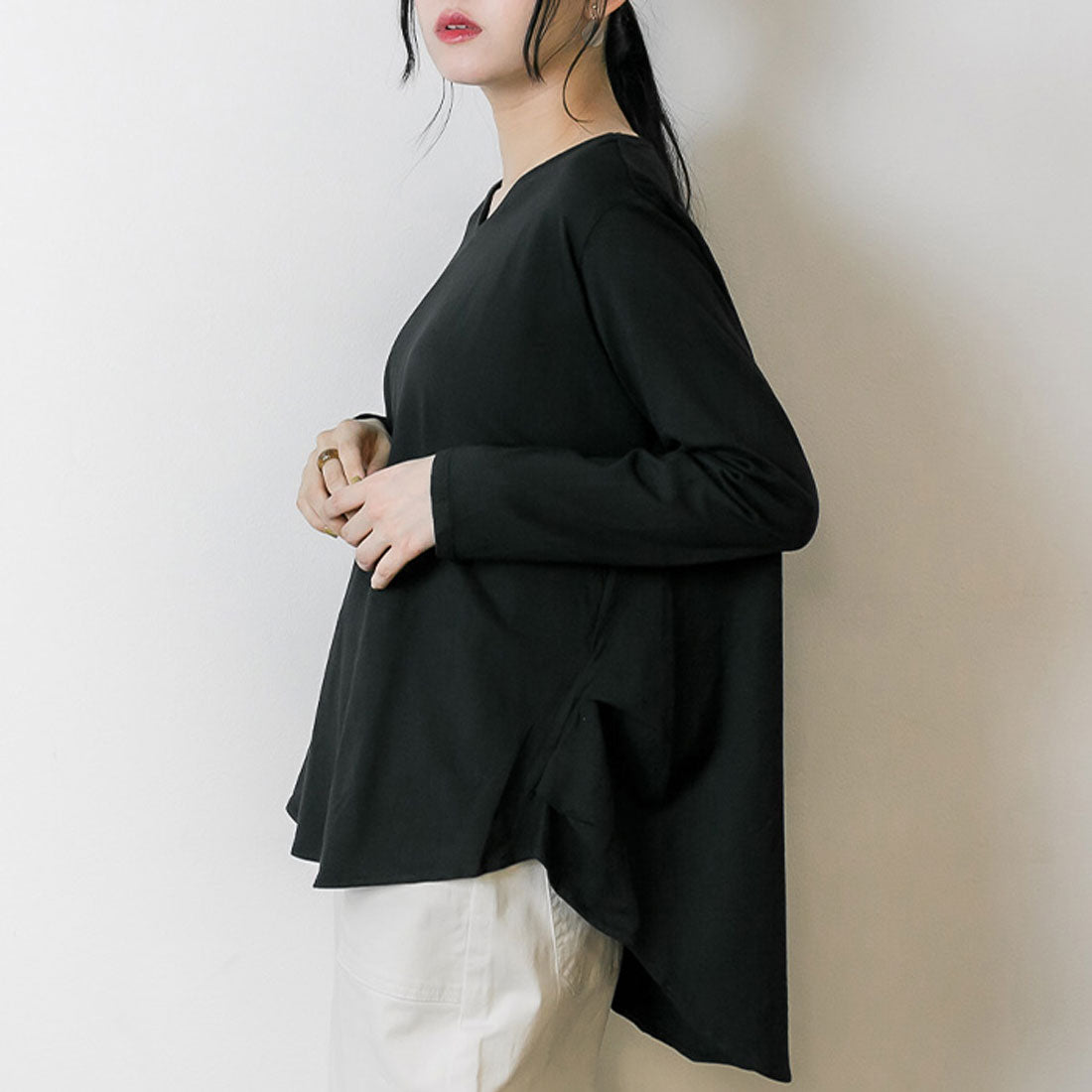 アットワン atONE 脇タックVネック長袖カットソー （BLACK） ブラック