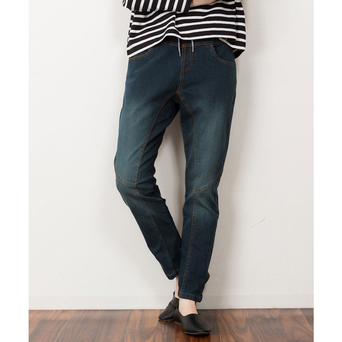 アットワン atONE ウエストリブデニムサルエルパンツ （NAVY） ネイビー