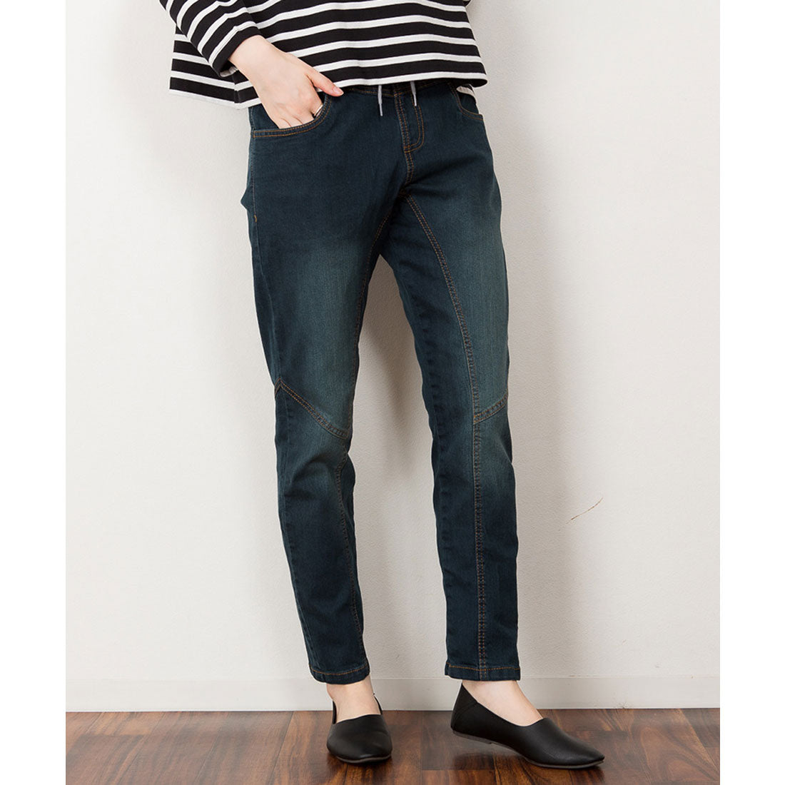 アットワン atONE ウエストリブデニムサルエルパンツ （NAVY） ネイビー