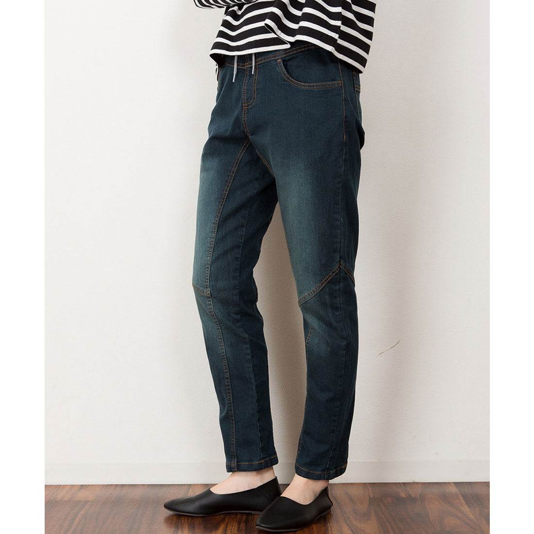 アットワン atONE ウエストリブデニムサルエルパンツ （NAVY） ネイビー