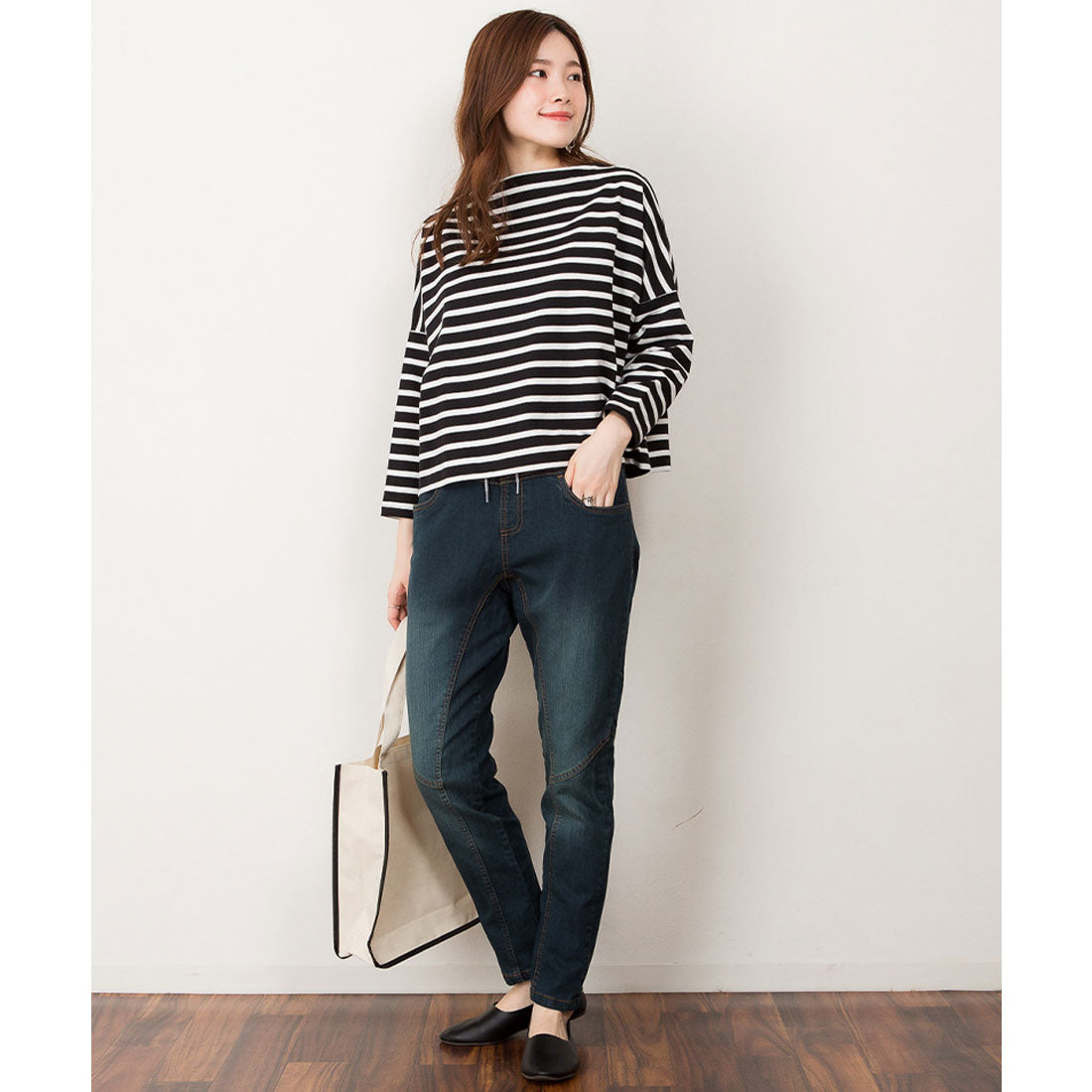 アットワン atONE ウエストリブデニムサルエルパンツ （NAVY） ネイビー