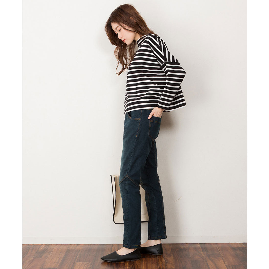 アットワン atONE ウエストリブデニムサルエルパンツ （NAVY） ネイビー