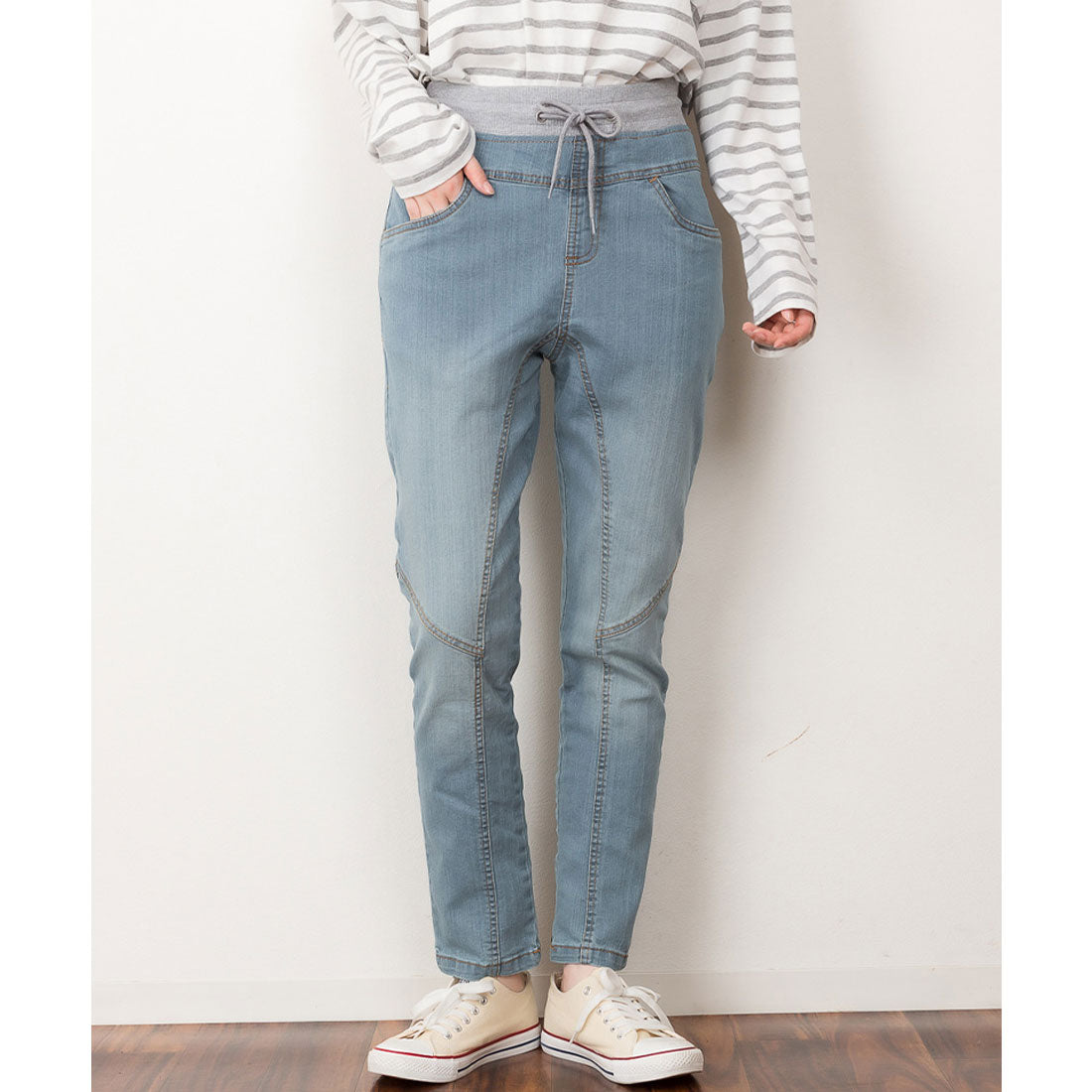 アットワン atONE ウエストリブデニムサルエルパンツ （BLUE） ブルー