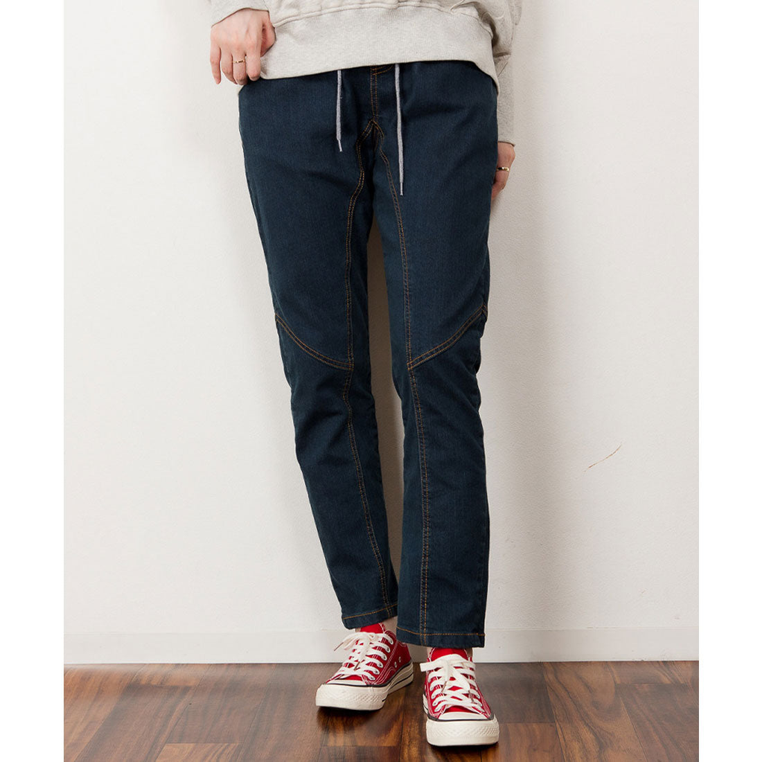 アットワン atONE ウエストリブデニムサルエルパンツ （ONEW-NAVY） ワンウォッシュネイビー