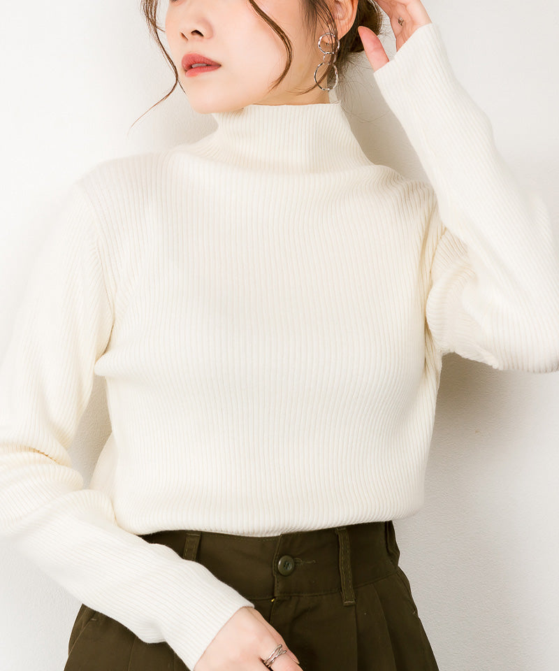 アットワン atONE タートルネックリブニット,オフホワイト