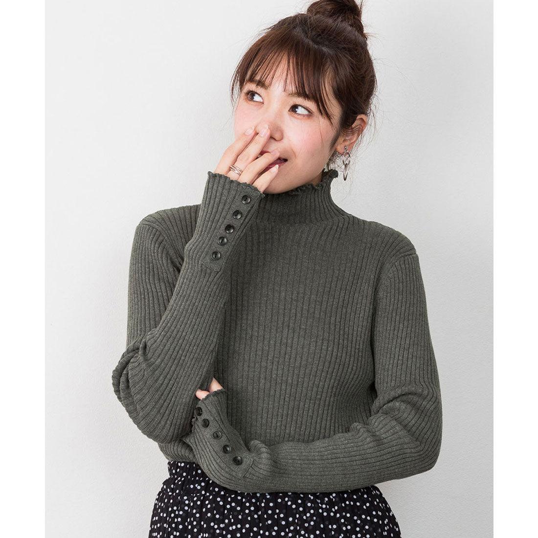 アットワン atONE メロウ襟タートルネックリブニット （杢グレー） 杢グレー