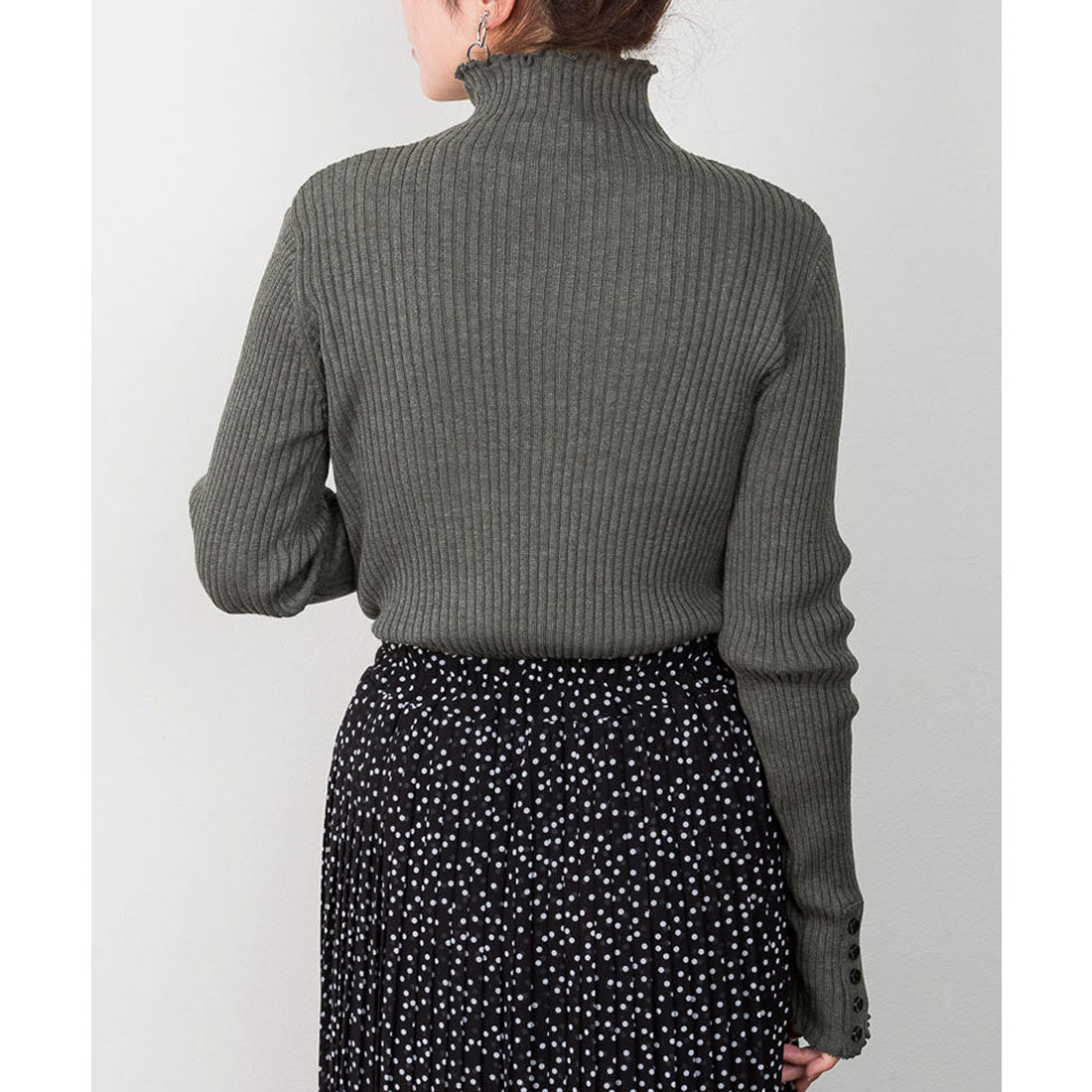 アットワン atONE メロウ襟タートルネックリブニット （杢グレー） 杢グレー