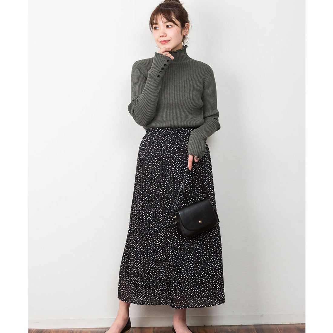 アットワン atONE メロウ襟タートルネックリブニット （杢グレー） 杢グレー