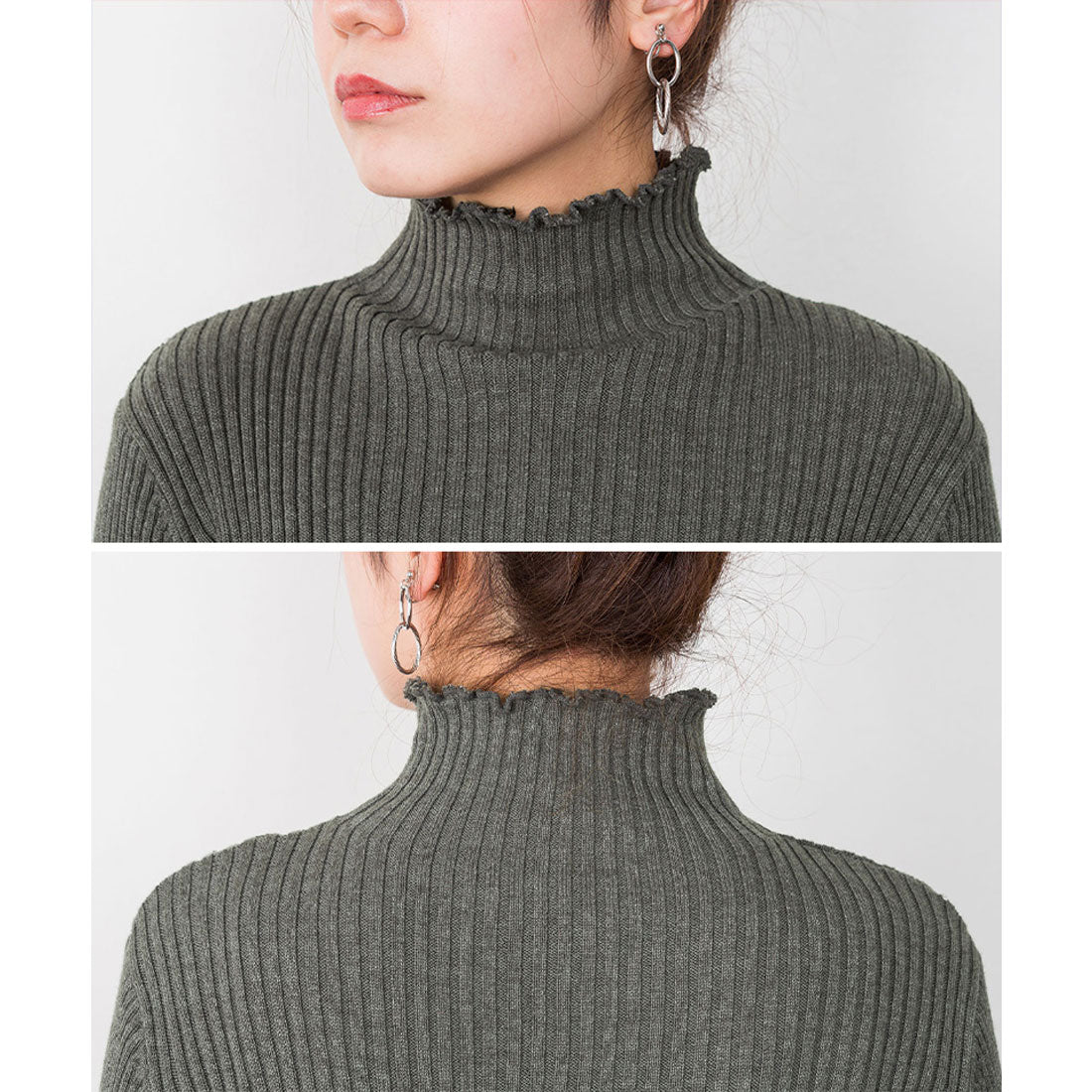 アットワン atONE メロウ襟タートルネックリブニット （杢グレー） 杢グレー