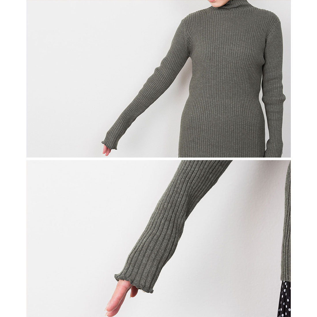 アットワン atONE メロウ襟タートルネックリブニット （杢グレー） 杢グレー