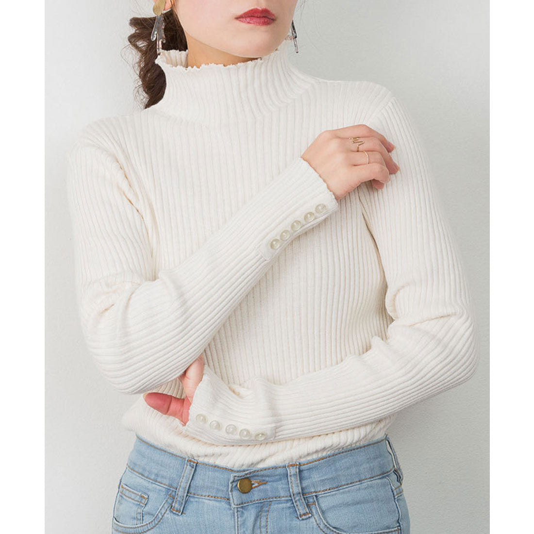 アットワン atONE メロウ襟タートルネックリブニット （オフホワイト） オフホワイト