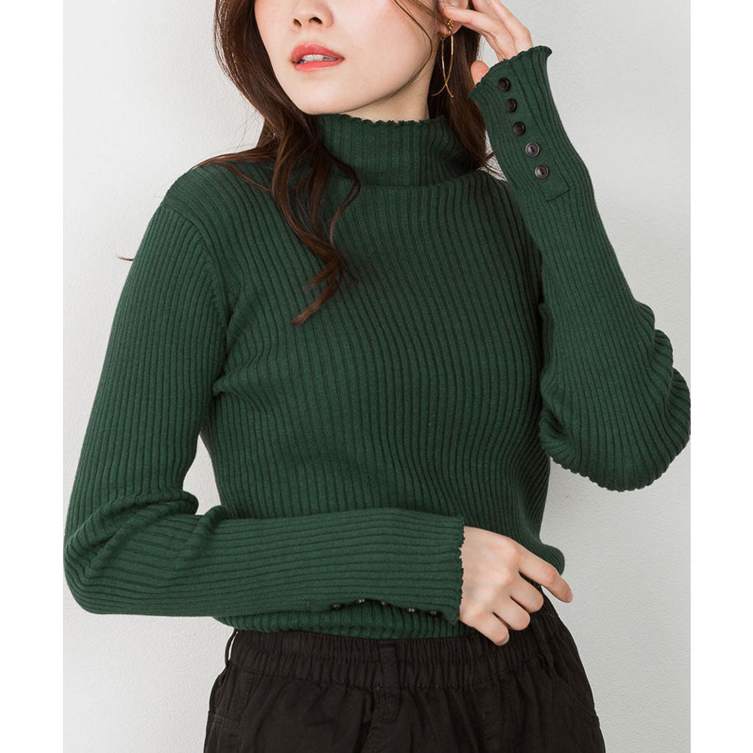 アットワン atONE メロウ襟タートルネックリブニット （ダークグリーン） ダークグリーン