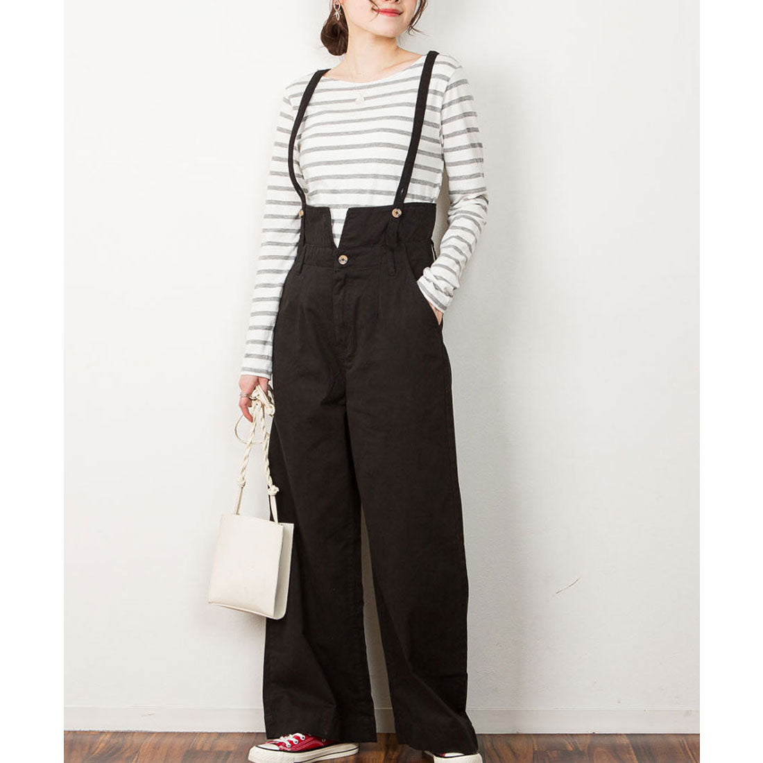 atONE High-waisted twill pants with suspenders