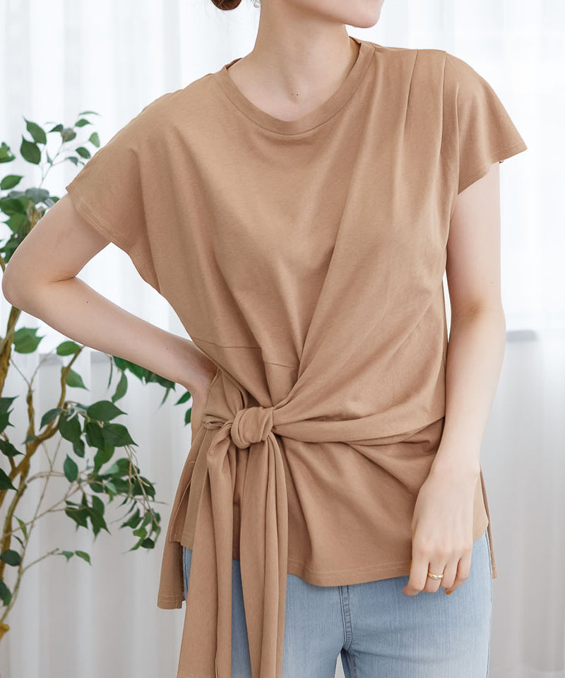 アットワン atONE 前結びアシメTシャツ,ココア