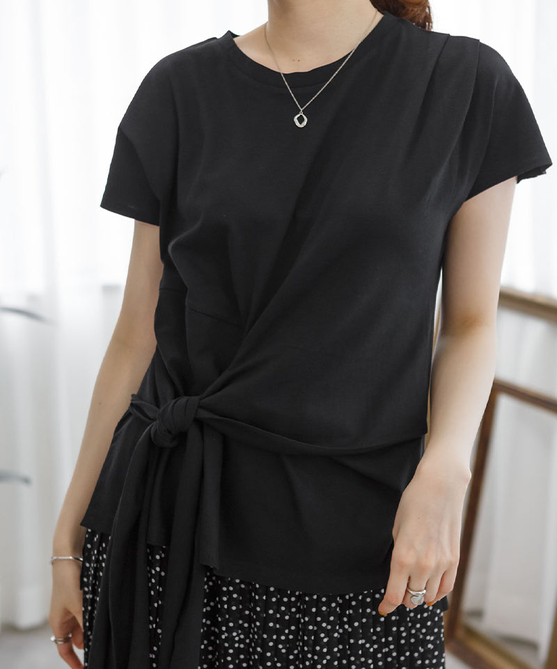 アットワン atONE 前結びアシメTシャツ,ブラック