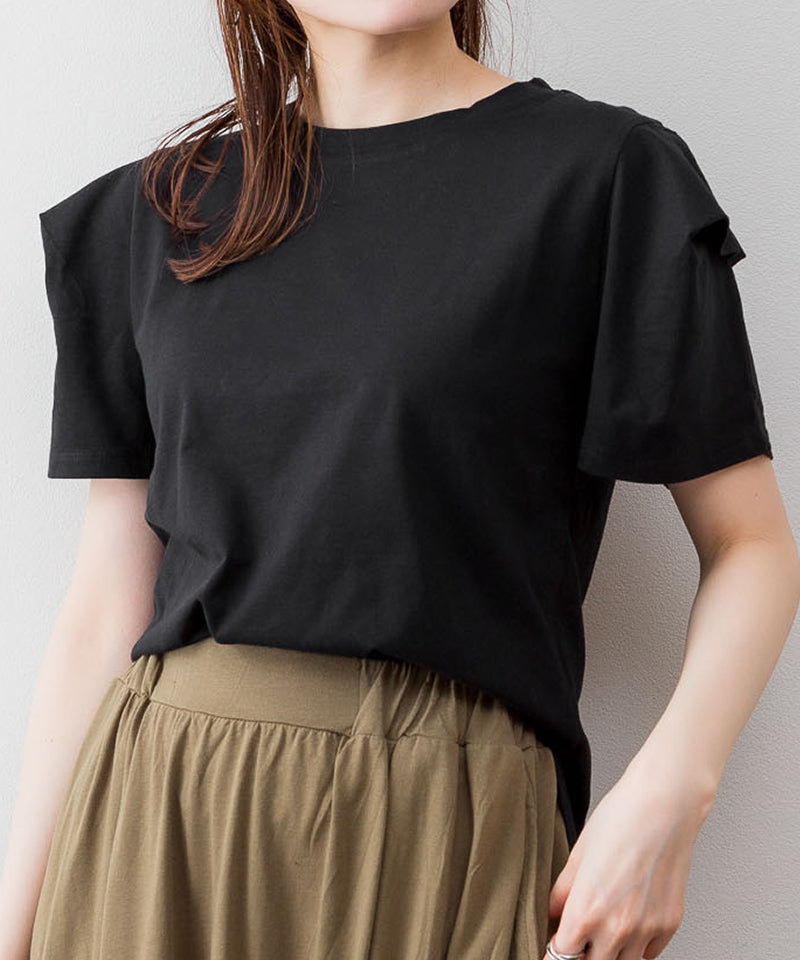 アットワン atONE ボリュームタック袖Tシャツ,ブラック