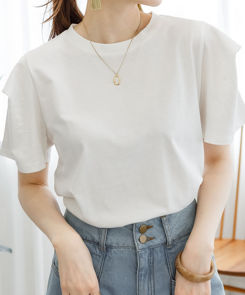 アットワン atONE ボリュームタック袖Tシャツ,オフホワイト