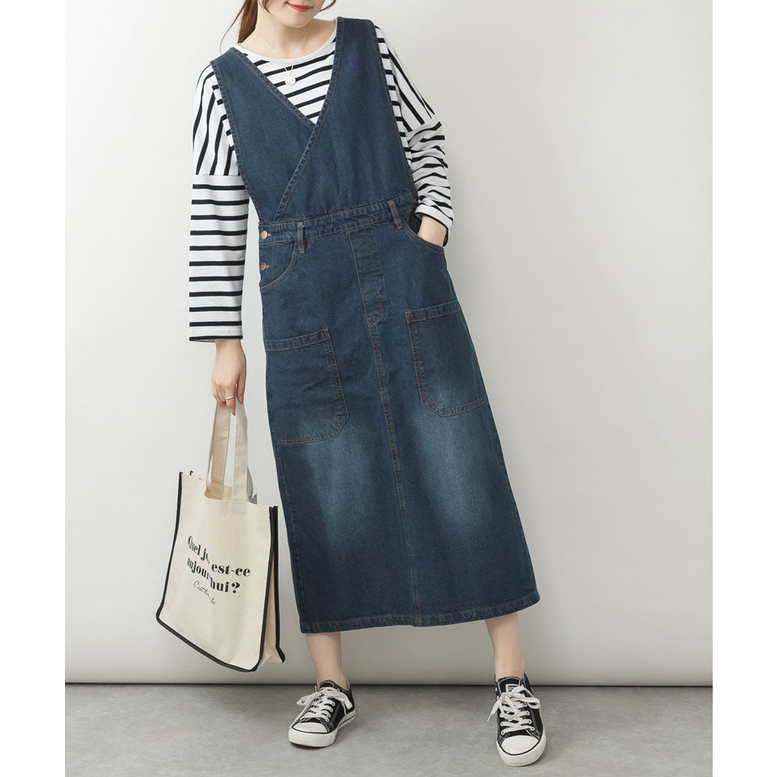 アットワン atONE カシュクールデニムジャンスカ,ネイビー