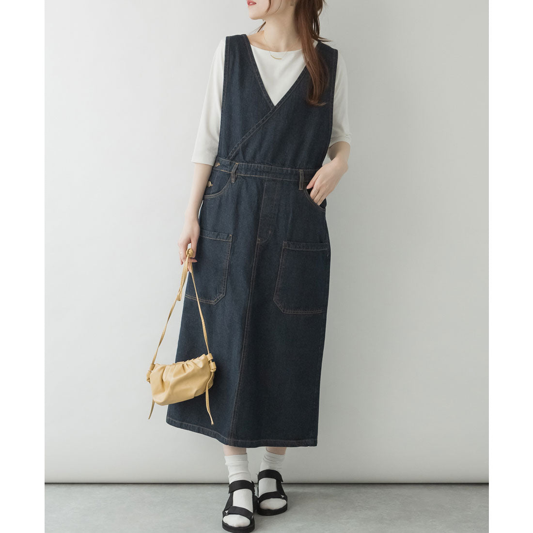 アットワン atONE カシュクールデニムジャンスカ,ワンウォッシュネイビー