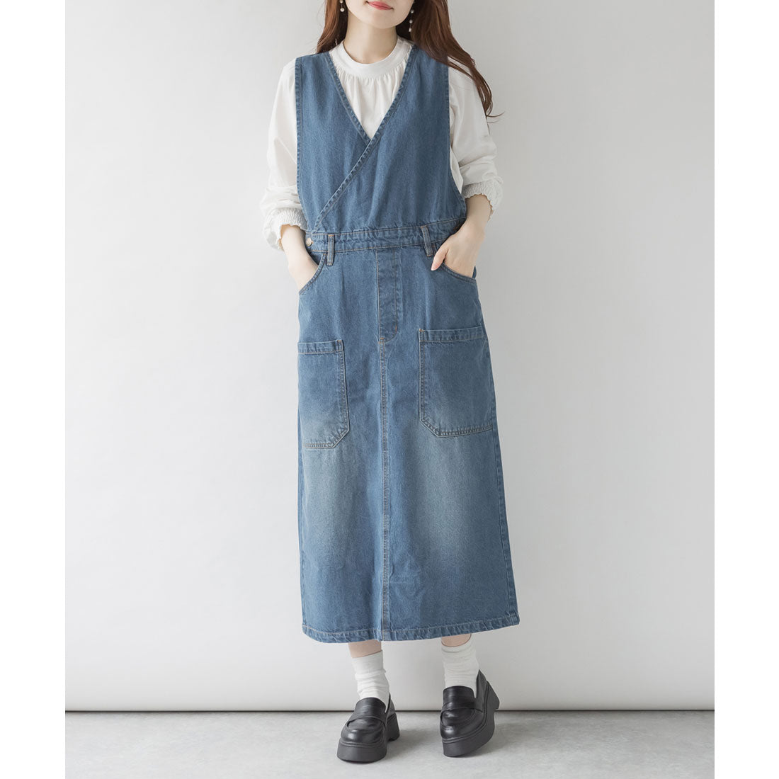 アットワン atONE カシュクールデニムジャンスカ,ブルー